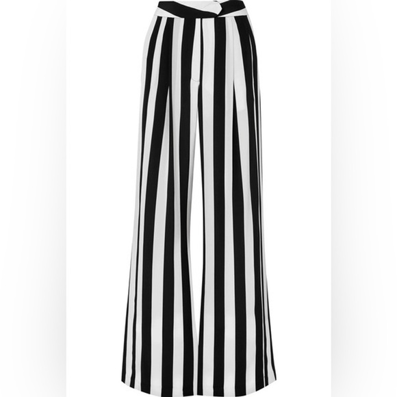 Michelle Maison Striped Silk Crepe De Chine Wide Leg Pants Size 8 - Picture 5 of 9